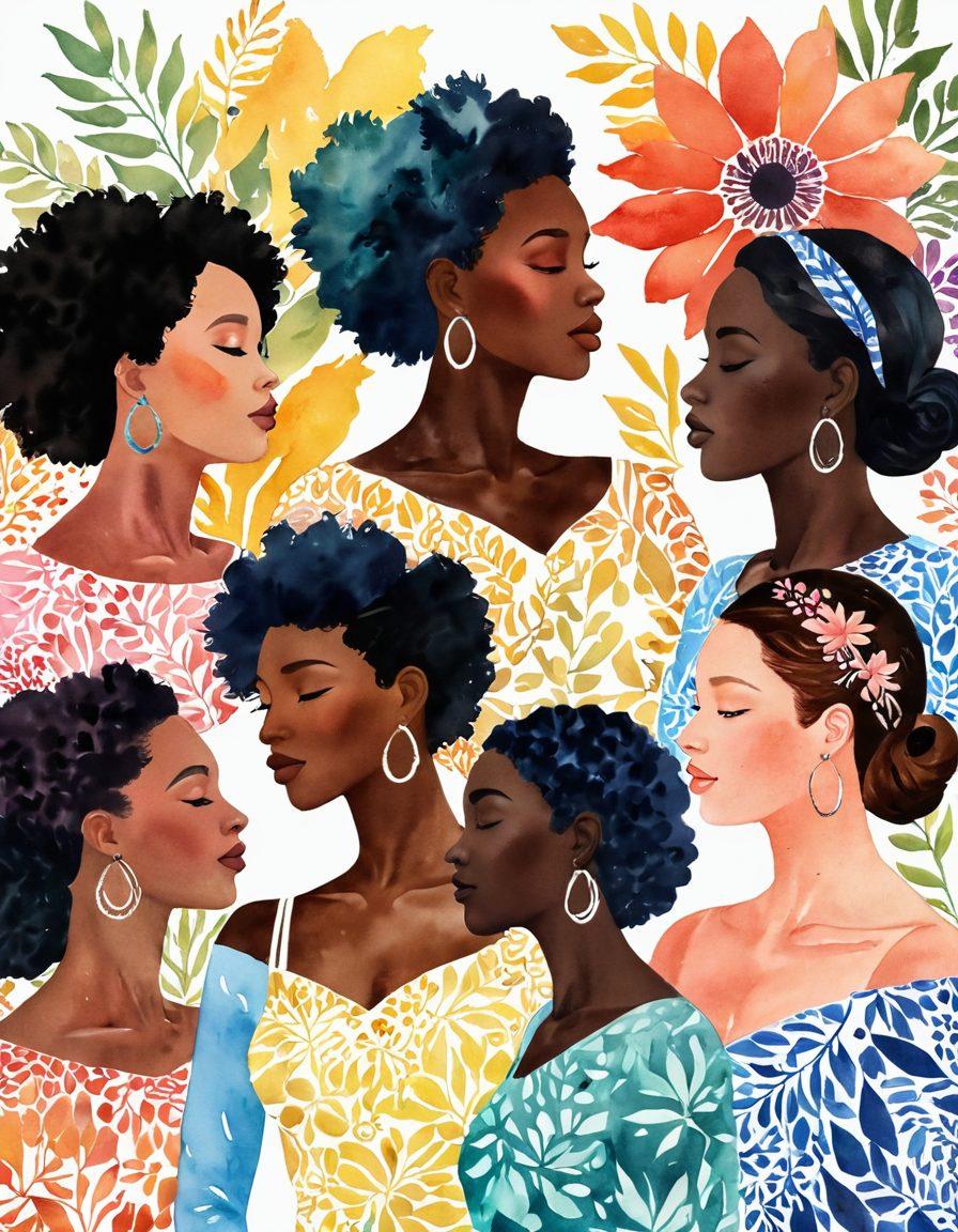 A stunning artistic collage of diverse female silhouettes, each representing different bust sizes, gracefully intertwined with vibrant floral patterns and surrounding nature elements. Soft pastel colors enhance the celebration of body positivity and diversity. A radiant sunset in the background casts a warm glow on the silhouettes, emphasizing their beauty and uniqueness. The overall composition should evoke a feeling of empowerment and admiration. watercolor painting. vibrant colors. soft focus.